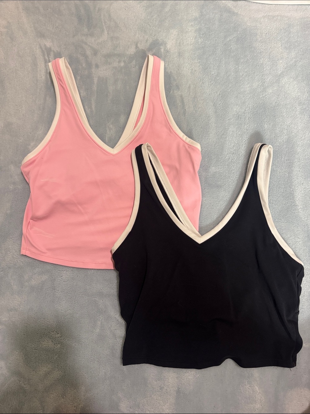 V-Neck Tank Tops — Pink & Black with Cream Trim